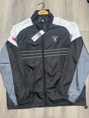 NFL Team Apparel Las Vegas Raiders Full Zip Windbreaker Jacket Black & Gray